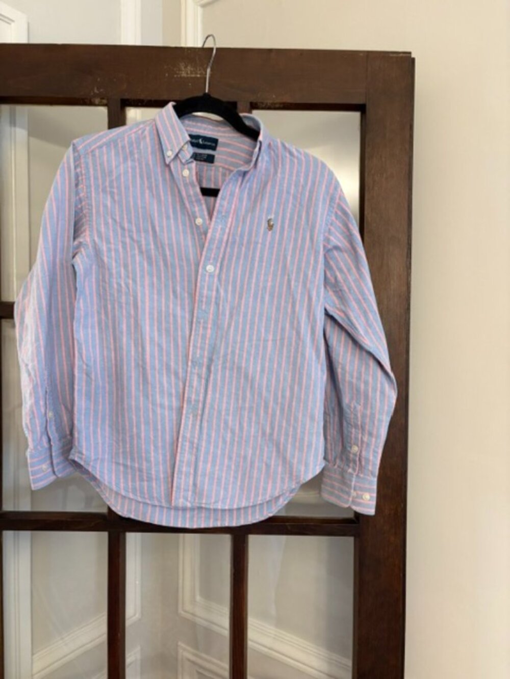 Ralph Lauren Boys' Pink and Blue Striped Oxford Shirt, Size 14